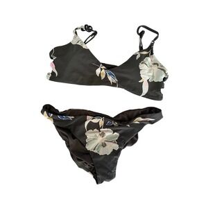 O'Neill Womens Floral Bikini Set green Tropical Cutout Triangle Top Bottoms Med